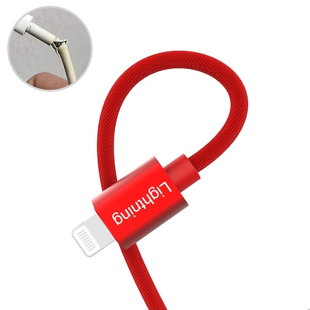 Emerald Red 6ft Lighting to USB Fast Charging Cable EE-AL6-RED